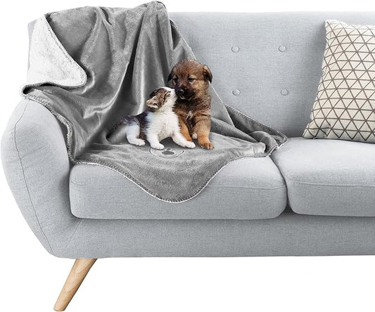 PETMAKER Waterproof Pet Blanket - 30x40-Inch Reversible Sherpa Fleece Throw Protects Couches, Cars, and Beds from Spills, Stains, and Fur (Gray)