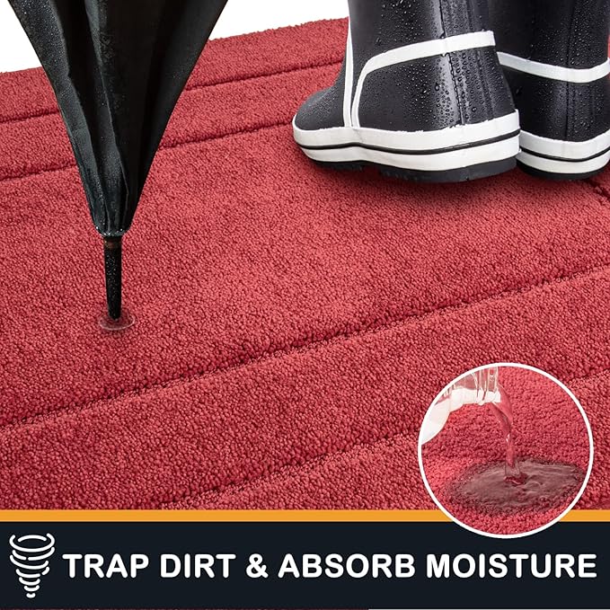 PURRUGS Dirt Trapper Door Mat 32" x 47.5", Non-Slip/Skid Machine Washable Entryway Rug, Dog Door Mat, Super Absorbent Welcome Mat for Muddy Wet Shoes and Paws, Burgundy Red