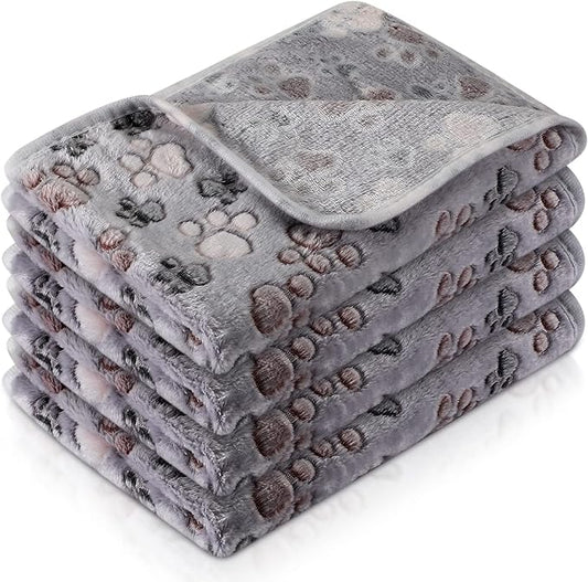 Tatuo 4 Pcs Dog Blanket Pet Puppy Blanket Puppy Teething Toys Paw Print Fleece Blanket for Pet Cat Soft Warm Sleep Mat Guinea Pig Cage Blanket(Small(24 x 16 Inch),Gray)