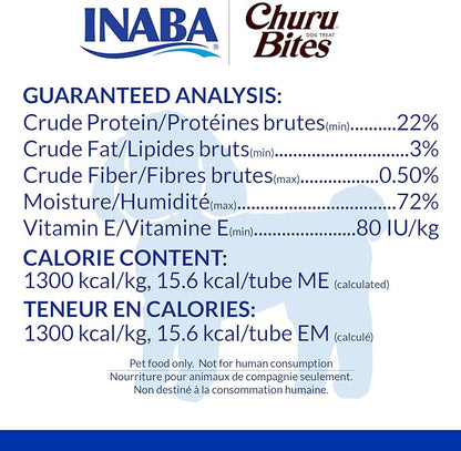 INABA Churu Bites for Dogs, Soft & Chewy Baked Chicken Wrapped Filled Dog Treats with Vitamin E, 0.42 Ounces Each Tube, 64 Tubes (8 per Pack), Chicken with Cheese Recipe
