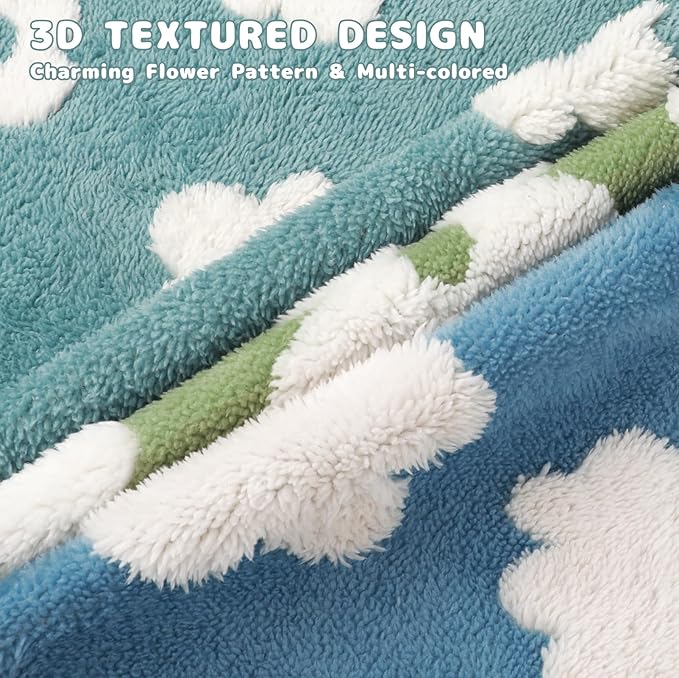 Luciphia Waterproof Dog Cat Blanket Fluffy Thick Fleece Pet Blanket,Washable Double Sided Sherpa Calming Blankets Flower Print Blankets for Medium Large Dogs Cats(Blue,40x28 inches)