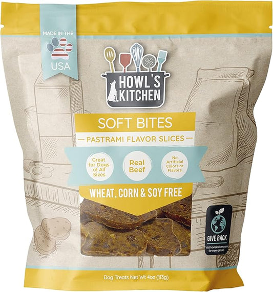 Howl's Kitchen Dog Treats, Soft Bites Pastrami Slices, Brown, (AT361)