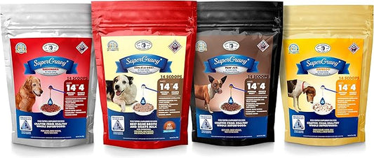 SuperGravy The Ultimate Gravy Four-Pack - Natural Dog Food Gravy Topper - Hydration Broth Food Mix - Human Grade 14 Scoop Bags, 56 Scoop, 01107