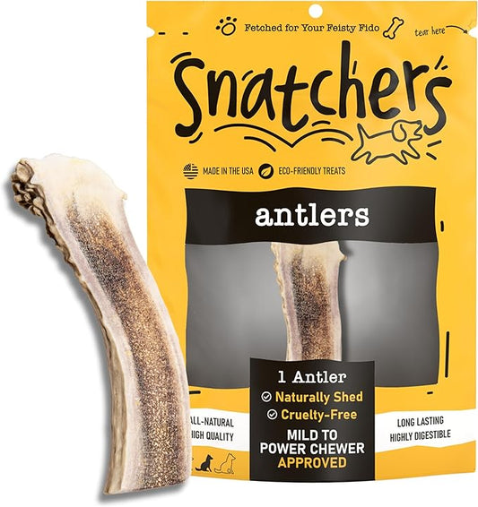Snatchers Split Deer Antlers for Mild to Aggressive Chewers – Durable, Naturally Shed Antlers for Dogs Processed in The USA, No Additives (Large, 1 Count)