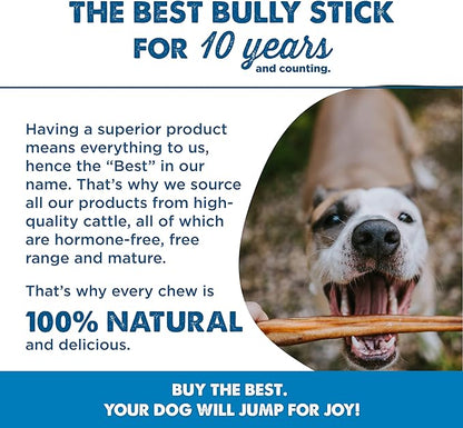 Best Bully Sticks 12 Inch Jumbo Bully Sticks for Large Dogs - 100% Natural, Grass-Fed Beef - Single Ingredient Grain and Rawhide Free Bully Stick Dog Chews | 8 Pack