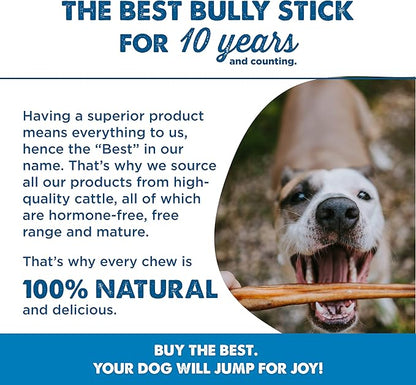 Best Bully Sticks 6 Inch Jumbo Bully Sticks for Large Dogs - 100% Natural, Grass-Fed Beef - Single Ingredient Grain and Rawhide Free Bully Stick Dog Chews | 12 Pack
