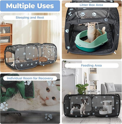 2-in-1 Dog Playpen 46.5''Pop Up Cat Pet Playpen, Assembly-Free Indoor Outdoor Kitten Enclosure, Breathable Cat Cage Portable Puppy Tent Crates Kennel for Small Animals(No Divider, Unified Space)