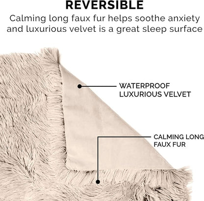 Furhaven Waterproof Throw Blanket for Dogs & Indoor Cats, Washable - Shaggy Plush Calming Long Faux Fur & Velvet Dog Blanket - Taupe, Medium