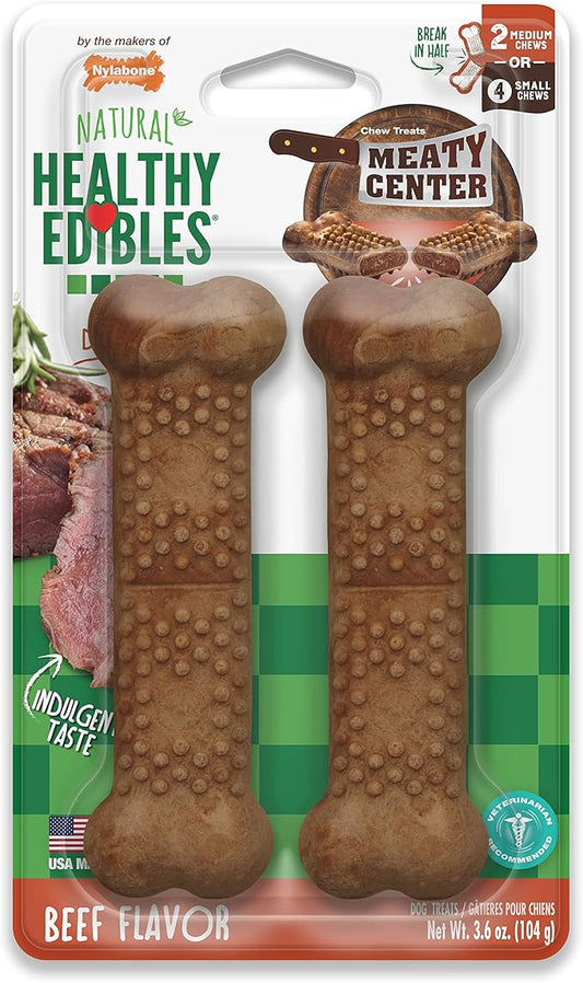 Nylabone Healthy Edibles Natural Dog Chews Long Lasting Meaty Center Beef Flavor Treats for Dogs, Medium (2 Count)