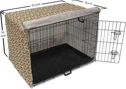 Lunarable Vintage Halloween Dog Crate Cover, Halloween Witch Hat Cauldron Fall Jack o' Lantern Black Cat, Easy to Use Pet Kennel Cover for Medium Large Dogs, 42 Inch, Pale Brown