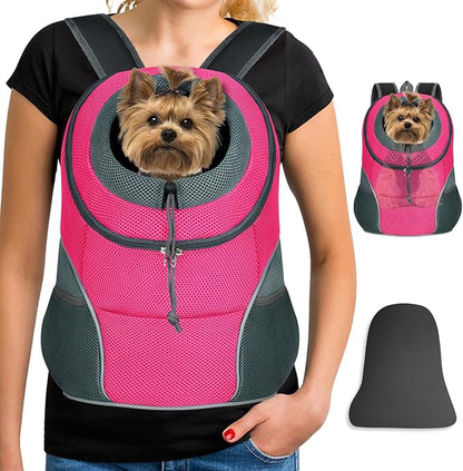 YUDODO Pet Dog Backpack Carrier Small Dog Front Carrier Pack Reflective Head Out Motorcycle Puppy Carrying Bag Backpack for Small Medium Dogs Cats Rabbits Outdoor Travel Hiking Cycling (L, Pink)