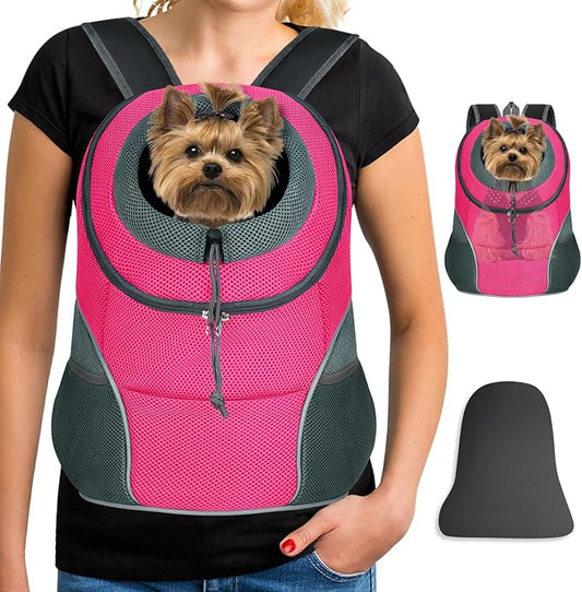YUDODO Pet Dog Backpack Carrier Small Dog Front Carrier Pack Reflective Head Out Motorcycle Puppy Carrying Bag Backpack for Small Medium Dogs Cats Rabbits Outdoor Travel Hiking Cycling (L, Pink)