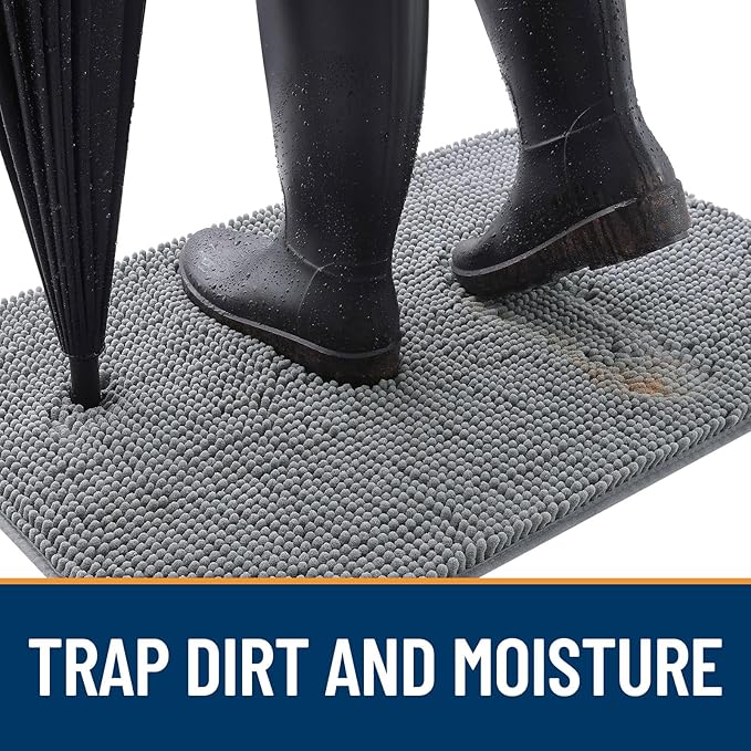 OLANLY Dog Door Mat for Muddy Paws 24x16, Absorbs Moisture and Dirt, Absorbent Non-Slip Washable Mat, Quick Dry Chenille, Mud Mat for Dogs, Entry Indoor Door Mat for Inside Floor, Grey