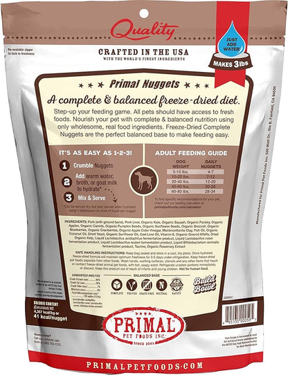 Primal Freeze Dried Raw Dog Food Nuggets, Pork, Complete & Balanced Meal, Also Use as Topper or Treat, Premium, Healthy, Grain Free, High Protein Raw Dog Food, 14 oz (Pack of 2)