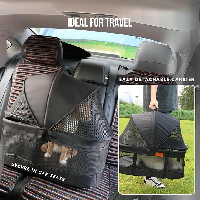 Pet Stroller for Small Dogs Cats with Wheels, Detachable Carrier, Max Load 33 lbs, Easy Folding, Compact Portable, Dog Carriage & Stroller & Car Seat 3 in 1 Animal Stroller (Black)