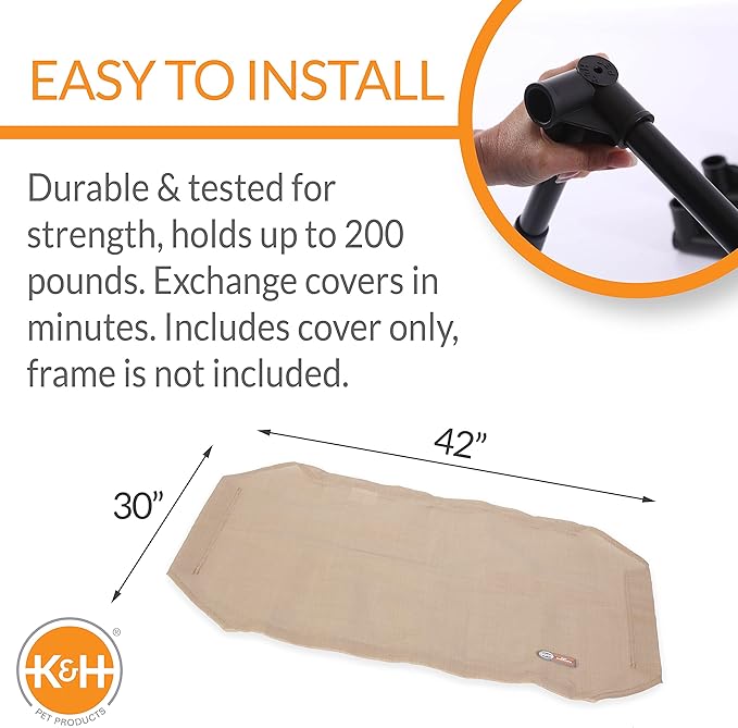 K&H Pet Products Elevated Cooling Outdoor Dog Bed Portable Raised Dog Cot Replacement Cover Only All Weather All Season Tan Large 42 X 30 Inches (Cot NOT Included)