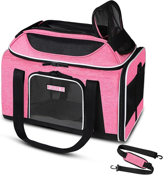 Petskd Top-Expandable Pet Carrier 18x13x9.5 Inches Southwest Allegiant Airline Approved, Soft-Sided Carrier for Small Cats and Dogs with Locking Safety Zippers and Anti-Scratch Mesh(Pink)