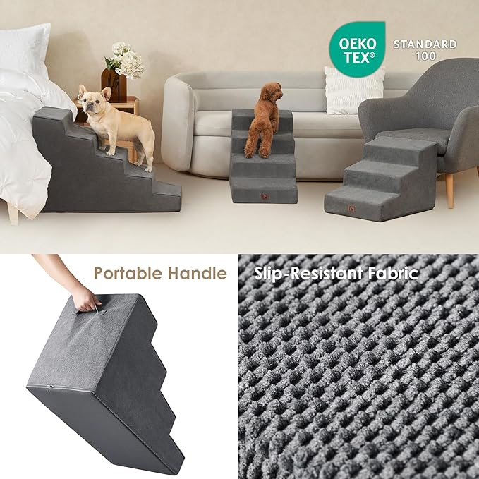 EHEYCIGA Dog Stairs for Small Dog 15.7”H, 3-Step Slope Dog Stairs for Couch and Sofa, Pet Steps with Non-Slip Bottom, Low Ramp and Larger Step Area