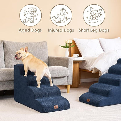 EHEYCIGA Curved Dog Stairs Ramp for High Beds 19.7" H, 4-Step Dog Steps for Small Dogs and Cats, Pet Stairs for High Bed Climbing, Non-Slip Balanced Pet Step Indoor, Navy