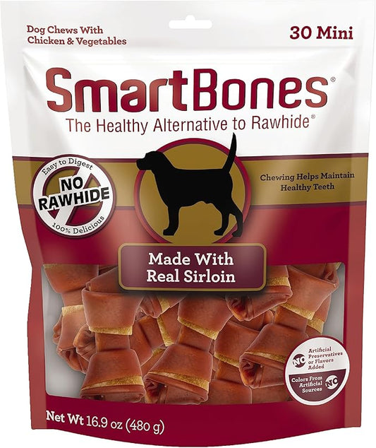 SmartBones Real Sirloin Mini Chews, 30 Count (Pack of 1)