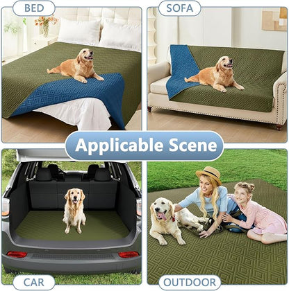 hyha Waterproof Dog Blanket, Soft Pet Bed Blankets, Waterproof Sofa Couch Cover for Dogs Washable, Reversible Pet Couch Covers for Sofa Furniture (30x53 Inch, Green/Navy Blue)