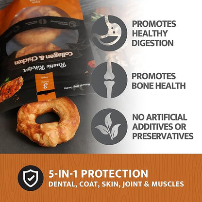 Collagen Dog Chew Hand-Rolled Bagel (Real Chicken)- 3ct