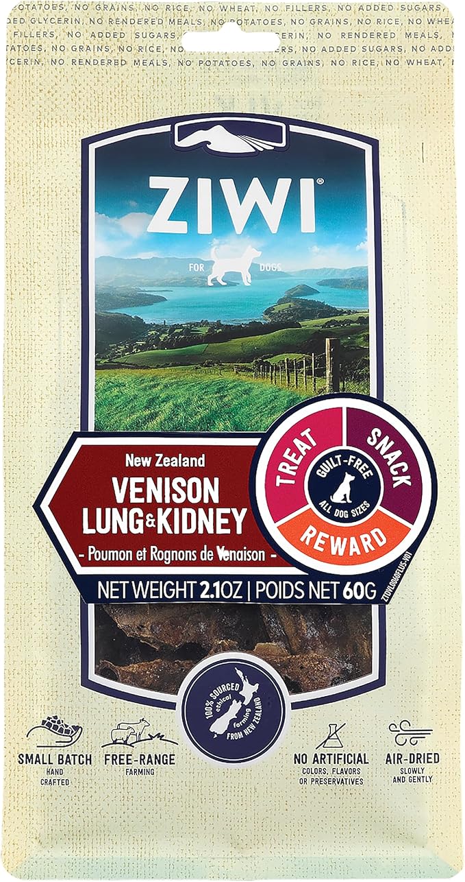 ZIWI Dog Chews and Treats – Venison Lung & Kidney - All Natural, Air-Dried, Single Protein, Grain-Free, High-Value Treat, Snack, Reward 2.1 Ounce (Pack of 1)