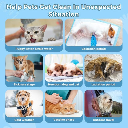 Vannon Portable Pet Bathing Wipes for Dogs & Cats, Cleaning & Odor-Controlling Extra Thick Grooming Glove Wipes for Daily Care and Traveling, Rinse Free, Nourish Fur, Individually Packaged, 5 PCS