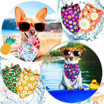 Sadnyy 40 Pcs Summer Spring Dog Bandanas Bulk for Dogs Flower Hawaiian Triangle Reversible Dog Bibs Adjustable Pet Kerchief Scarf Washable Cat Scarf for Summer Holiday Pets