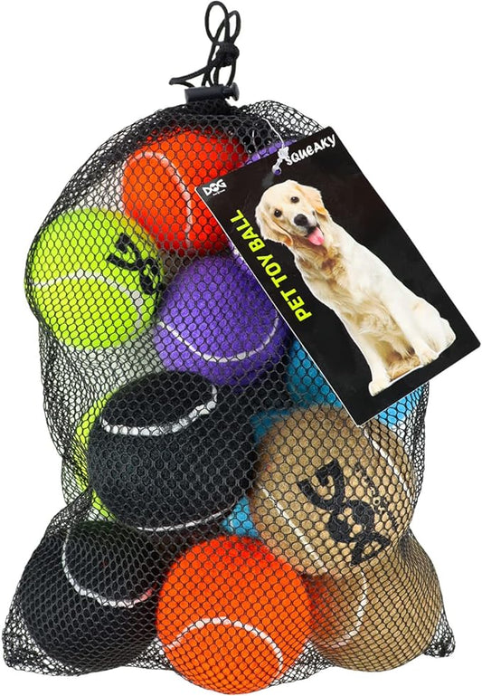 Squeaky Tennis Balls for Dogs Colorful Easy Catching Pet Toy Balls 12 Pack (2.5inch-6colors)