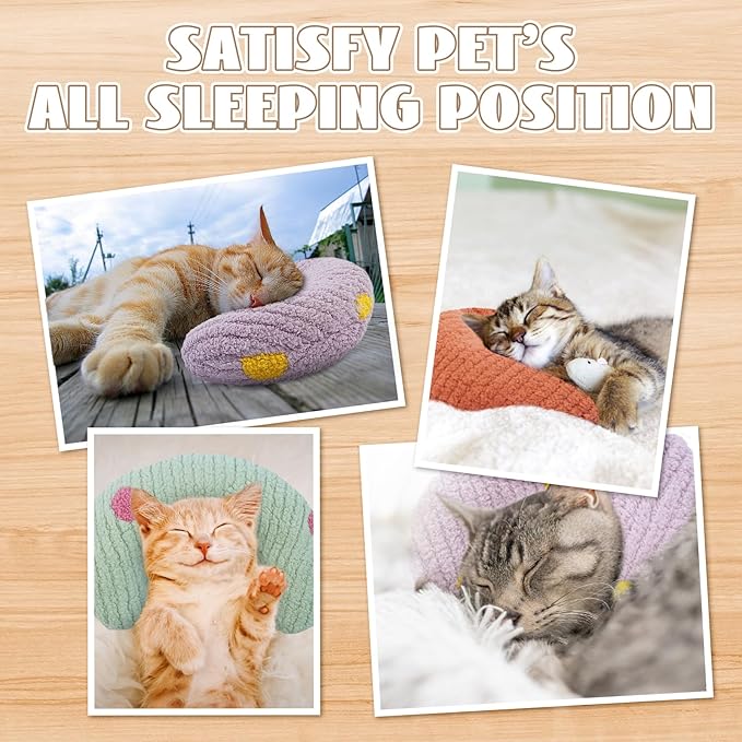 T'CHAQUE Cat Pillow, Dog Neck Pillow Anxiety Relief, Comfort Cat Pillows for Indoor Cats， Ultra Soft Dog Calming Pillow Bed, Half Donut Cuddler Sleeping Improve Pillow Pet for Upper Spine Support