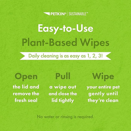 Petkin Plant-Based EyeWipes, 80 Wipes, 2 Pack - Biobased & Sustainable Pet Eye Wipes for Dogs & Cats - Cleans Eye Area, Dirt & Tear Stains - Consciously Cleans & Conditions - Easy to Use - Unscented
