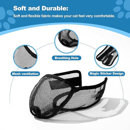 Cat Muzzle for Grooming Nail Trimming with Soft Mesh Covered, Prevent Biting Chewing(M,Black)