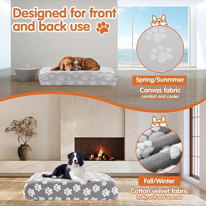 BALAPET Washable Dog Bed Cover 100% Waterproof, Soft Plush Velvet Dog Bed Covers Replacement Only, Fitted Reusable Cover for Pet Mat Bed, Large Dog Bed Removable Cover(36x27x6in)