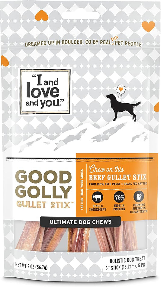 I and love and you Good Golly Gullet Stix - Beef - Rawhide Alternative, Single Ingredient, Free Range Grass Fed Beef, 6in, 5ct