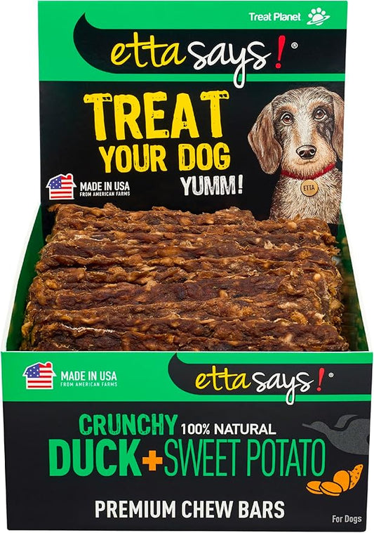 etta says! Premium Crunchy Chew Bars - All Natural - Duck and Sweet Potato - Made in The USA (12 Count Pack of 1)