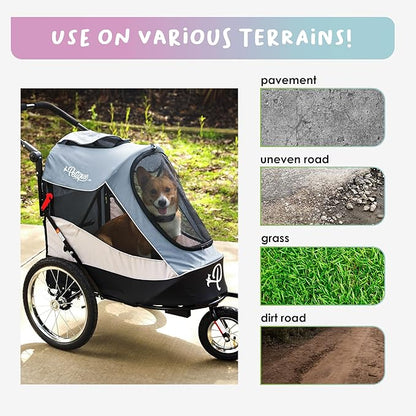 Petique Trailblazer Jogger, Dog Cart for Medium Size Pets, Ventilated Pet Stroller for Cats & Dogs, Gray