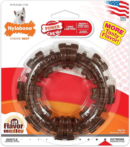 Nylabone Power Chew Textured Dog Chew Ring Toy - Tough and Durable Dog Chew Toy for Aggressive Chewers - Flavor Medley, Small/Regular (1 Count)
