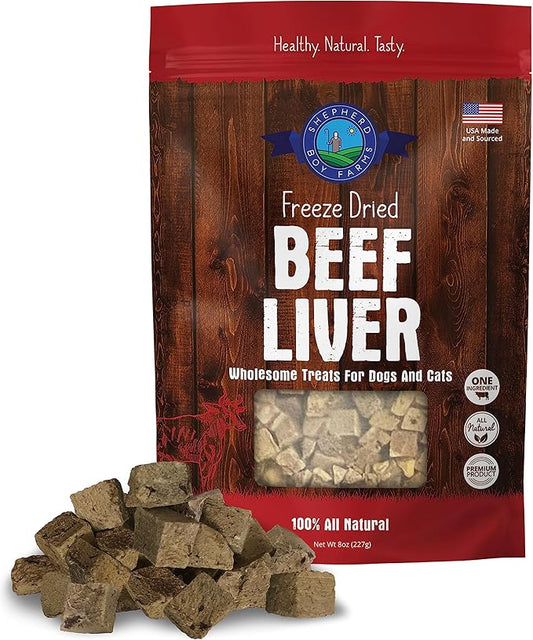 Freeze Dried Dog and Cat Treats, Beef Liver, All Natural Single Ingredient Freeze-Dried Dog Treat & Dog Snacks, Made in USA, High Protein, Essential Nutrition of Raw Dog Food, 8oz