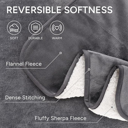 Waterproof Dog Blanket Bed Cover for Bed Couch Sofa, Liquid Pee Proof Pet Blanket Washable, Reversible Sherpa Fleece Blanket Furniture Protector for Medium Large Dogs Cats（Gray, 50"x 60"）