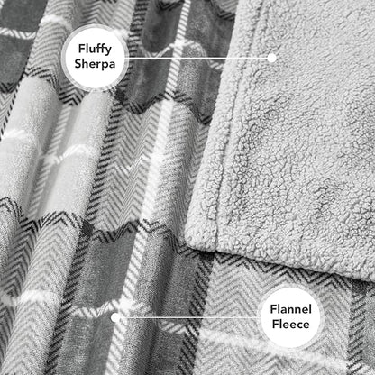 PetAmi Waterproof Dog Blanket for Small Medium Dog, Pet Puppy Blanket Couch Cover Protection, Sherpa Fleece Cat Blanket Sofa Bed Furniture Protector Reversible Soft Washable 29x40 Plaid Light Grey