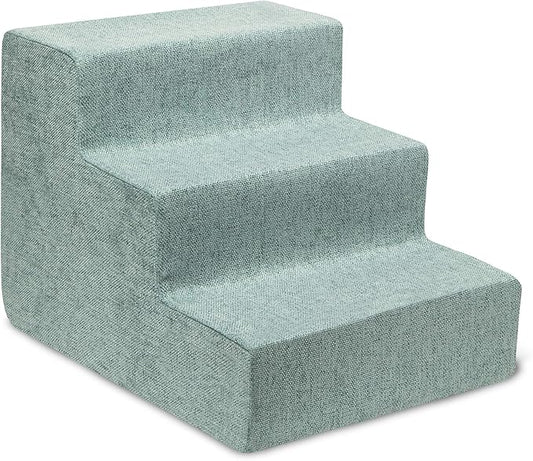 Best Pet Supplies Dog Stairs for Small Dogs & Cats, Foam Pet Steps Portable Ramp for Couch Sofa and High Bed Non-Slip Balanced Indoor Step Support, Paw Safe No Assembly - Pale Teal, 3-Step