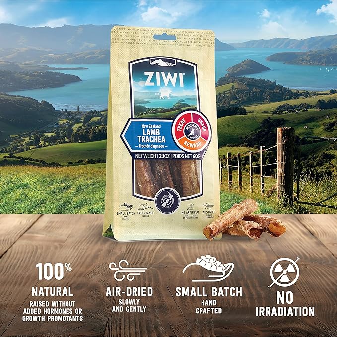 ZIWI Dog Chews and Treats – Lamb Trachea - All Natural, Air-Dried, Single Protein, Grain-free, High-Value Treat, Snack, Reward 2.1 Ounce (Pack of 1)