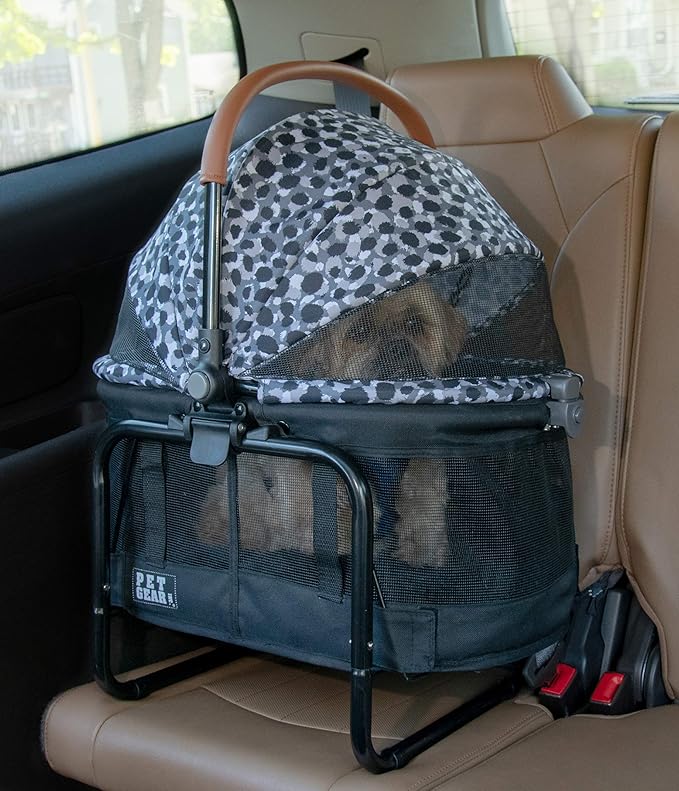 Pet Gear 3-in-1 Travel System, View 360 Stroller Converts to Carrier and Booster Seat with Easy Click N Go Technology, for Small Dogs & Cats, 4 Colors New Grey Animal