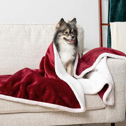 PetAmi Waterproof Dog Blanket For Small Medium Dog, Pet Puppy Blanket Couch Cover Protection, Sherpa Fleece Cat Blanket Washable Throw Couch Sofa Bed Furniture Protector Reversible Soft 29x40 Wine Red
