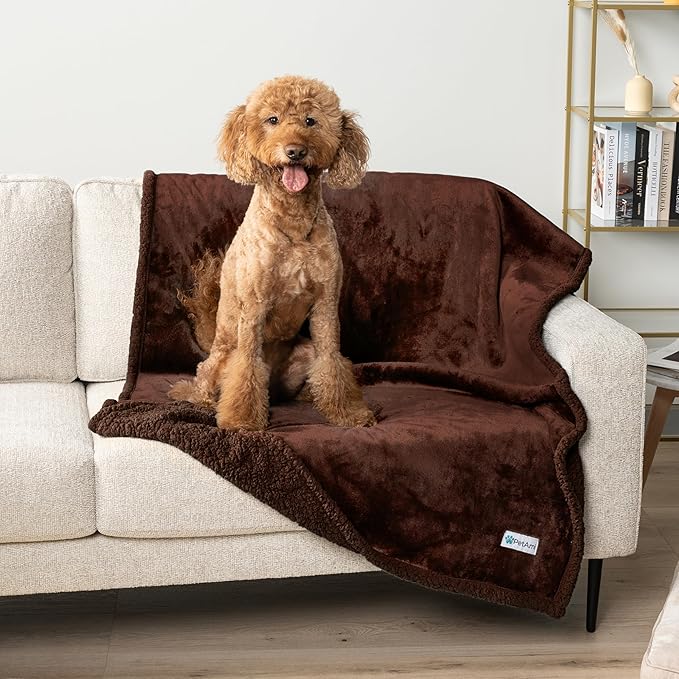 PetAmi Waterproof Dog Blanket for Small Medium Dog, Pet Puppy Blanket Couch Cover Protection, Sherpa Fleece Cat Blanket Couch Sofa Bed Furniture Protector Reversible Soft Washable 29x40 Brown Brown