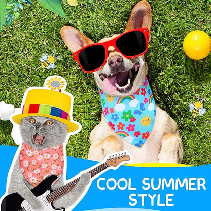Sadnyy 40 Pcs Summer Spring Dog Bandanas Bulk for Dogs Flower Hawaiian Triangle Reversible Dog Bibs Adjustable Pet Kerchief Scarf Washable Cat Scarf for Summer Holiday Pets
