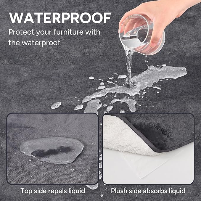 Waterproof Dog Blanket Bed Cover for Bed Couch Sofa, Liquid Pee Proof Pet Blanket Washable, Reversible Sherpa Fleece Blanket Furniture Protector for Medium Large Dogs Cats（Gray, 50"x 60"）
