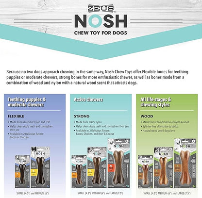 ZEUS Nosh Flexible Dog Chew Bones, Dog Chew Toys for Puppies Teething, Long Lasting Chicken Flavor, Medium