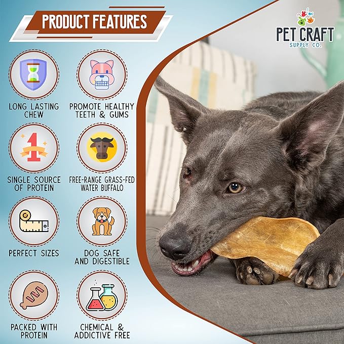 Pet Craft Supply Pure Natural Grass Fed Grain Free Water Buffalo Variety Pack of 11 Durable Tough Dog Chew for Aggressive Chewers and Puppies, Black